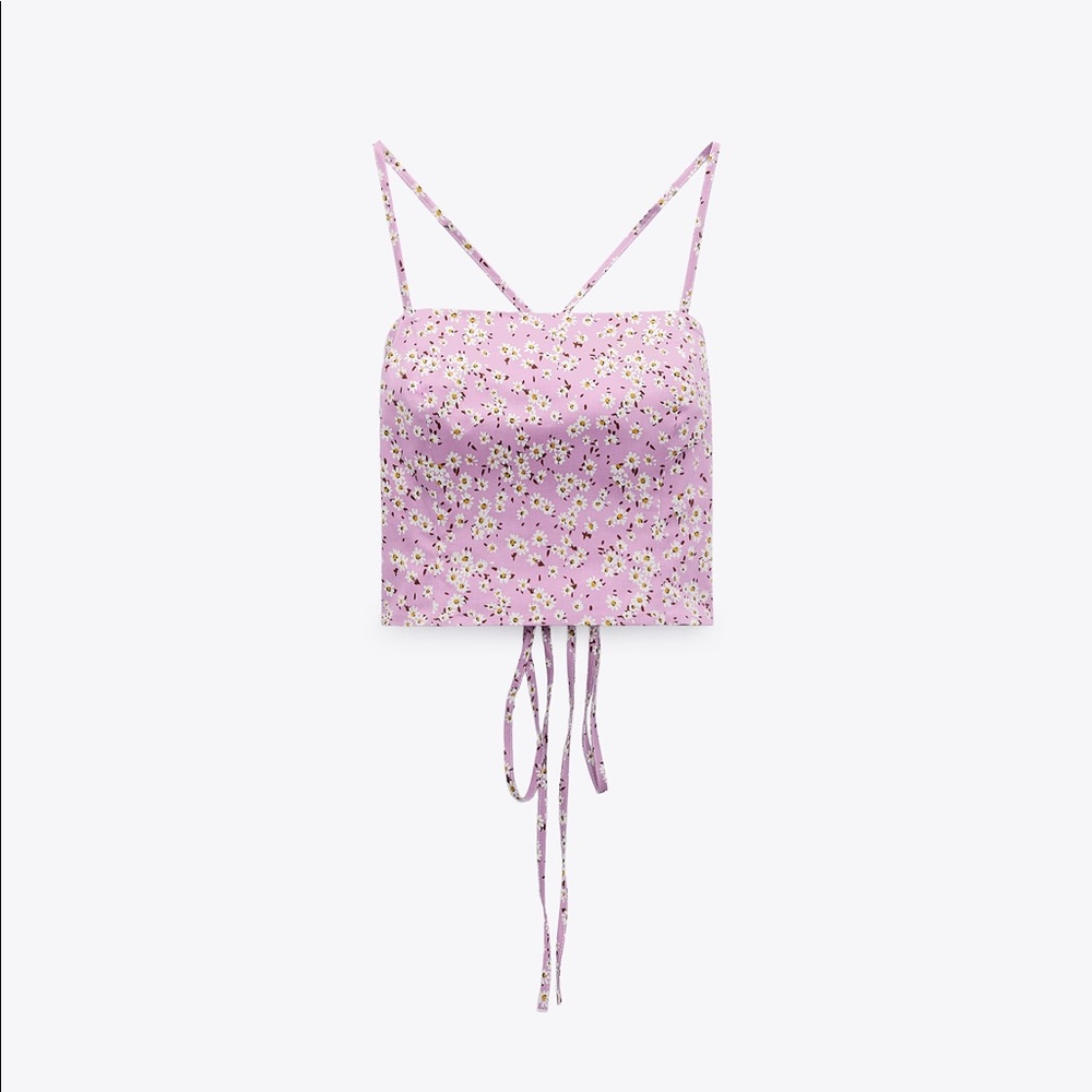 Zara Floral Backless Crop Top Size XS - Picture 4 of 4
